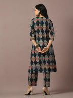 Myshka Women's Multi Printed Cotton Straight Party Kurta Set