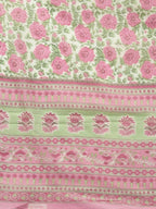 Yufta Women Pink Floral Print Aari Work Pure Cotton Kurta with Palazzo and Dupatta