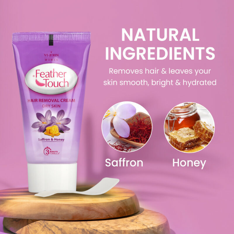 VI-JOHN Feather Touch Saffron & Honey Hair Removal Cream for Women for Dry Skin, Suitable for Legs, Underarms, Bikini Line, Arms - Distacart