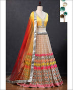Jyoti Fashion Multicolor Mirror & Sequence Embroidery Butterfly Net Lehenga Choli with Dupatta
