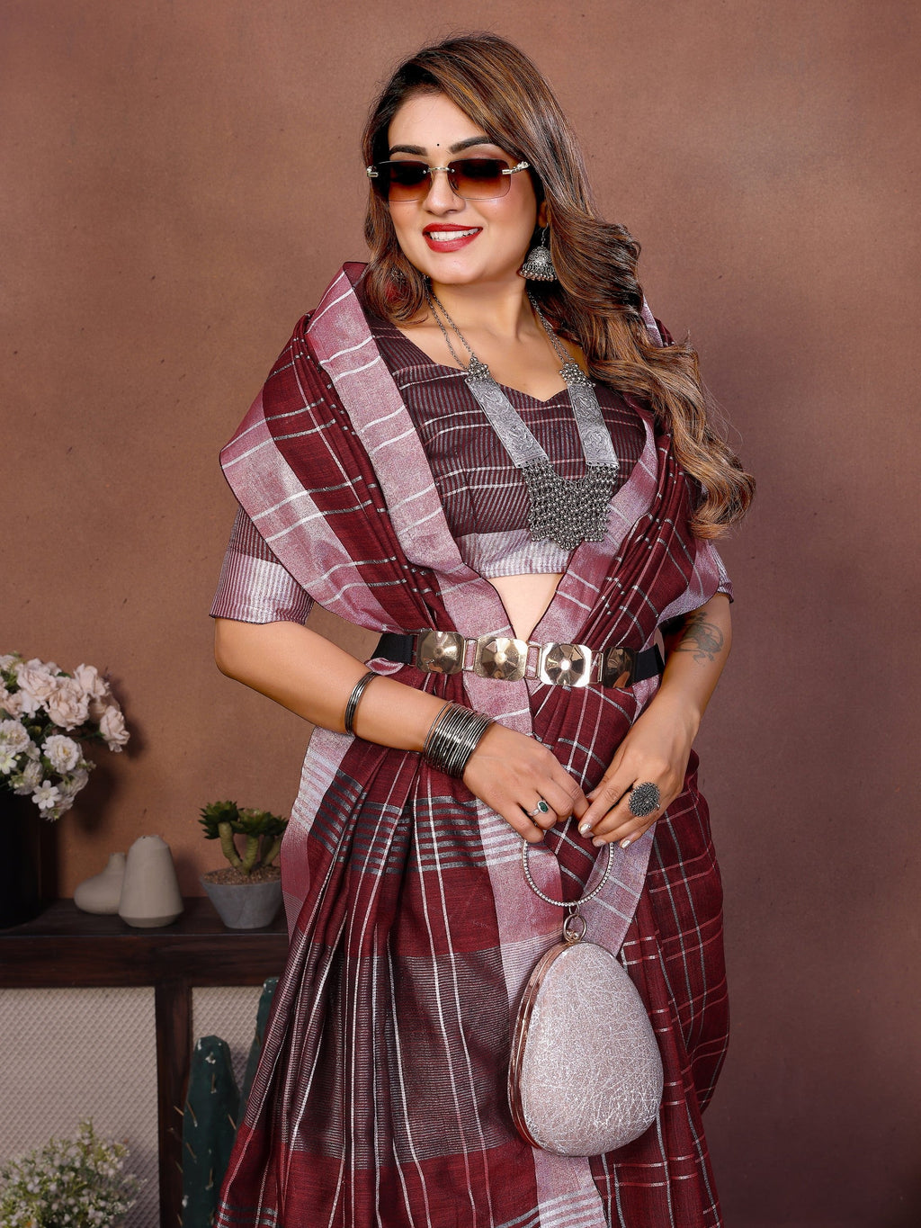 Anaita Maroon Weaving Linen Cotton Saree With Blouse - Distacart