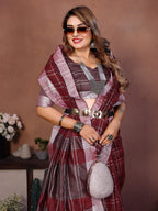 Anaita Maroon Weaving Linen Cotton Saree With Blouse - Distacart