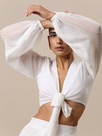 trueBrowns Chiffon White Dobby Tie Up Top