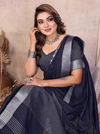 Anaita Teal Weaving Linen Cotton Saree With Blouse - Distacart