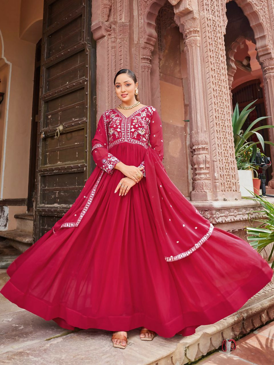 Joban Fashion Red Readymade Kurta Set With Sequence embroidery Work - Distacart