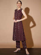 Myshka Women Rust Floral Kurta & Trousers - Distacart