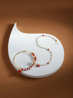 White Red Gold-Plated Kundan-Studded Beaded Nosepin - Ruby Raang - Distacart