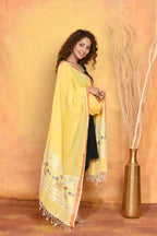 Very Much Indian Handloom Pure Cotton Paithani Dupatta - Yellow