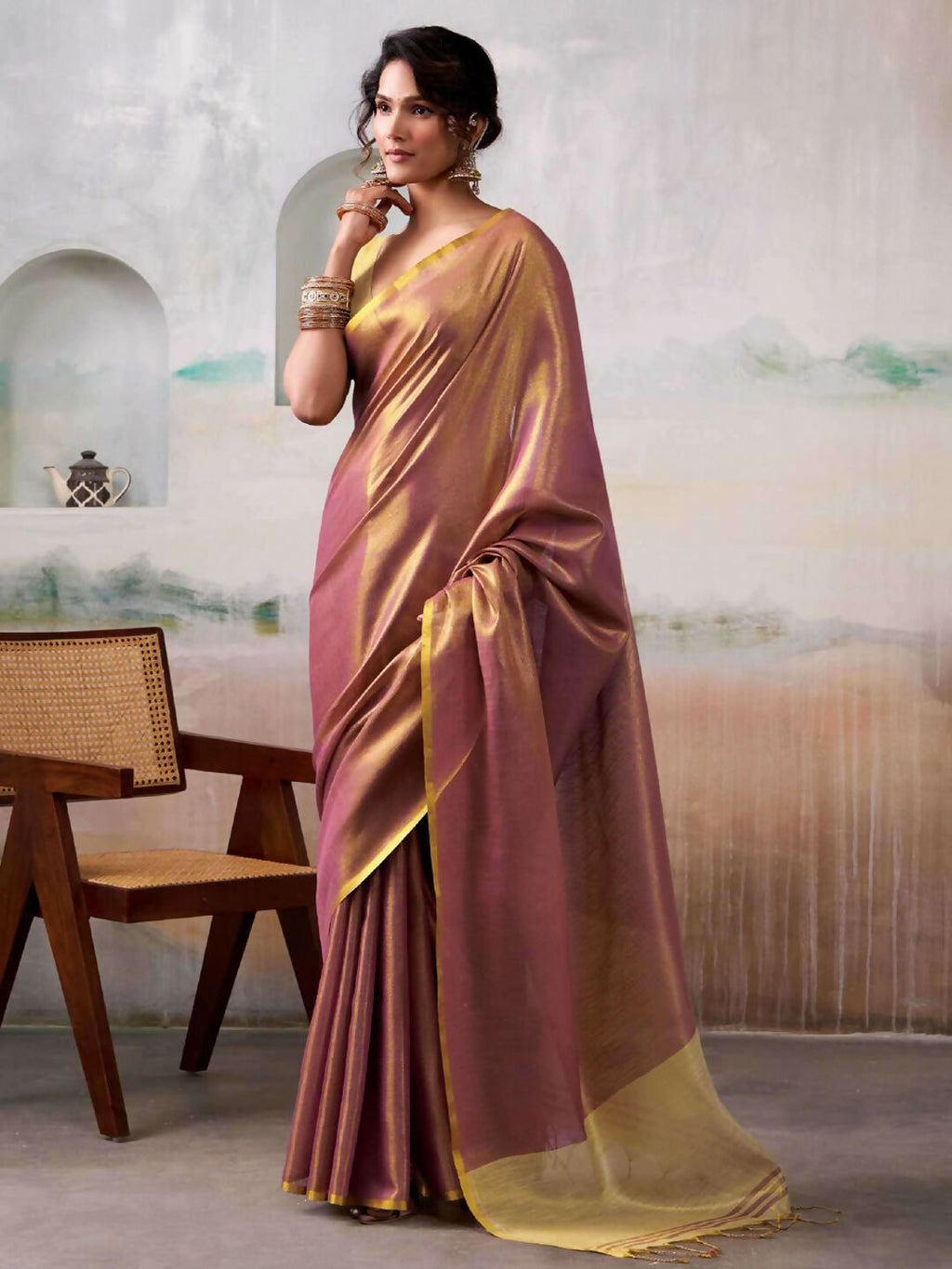 Shree Shyam Fashion Tissue Silk Pruple Saree - Distacart