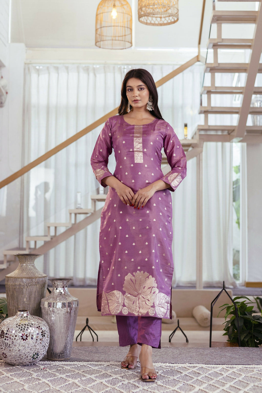 The52 Women's Beautiful Jacquard Butti Work Simmer Jacquard Fabric Straight Kurta Pant and Dupatta Set - Distacart