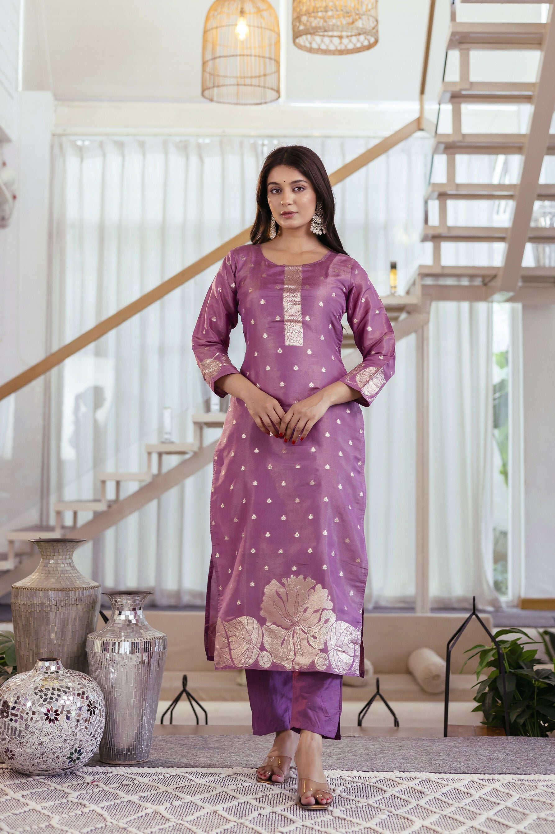 The52 Women's Beautiful Jacquard Butti Work Simmer Jacquard Fabric Straight Kurta Pant and Dupatta Set - Distacart