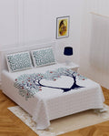 Vamika Printed Beautiful Cotton White Bedsheet With Pillow Covers (PM 2Tree Grey)