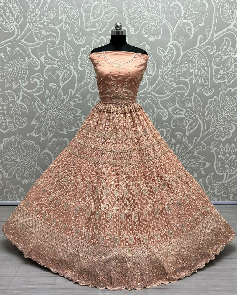 Jyoti Fashion Women's Peach Heavy Net Fancy Dori, Multi Thread, Rainbow Sequins and Diamond Work Wedding Lehenga Choli