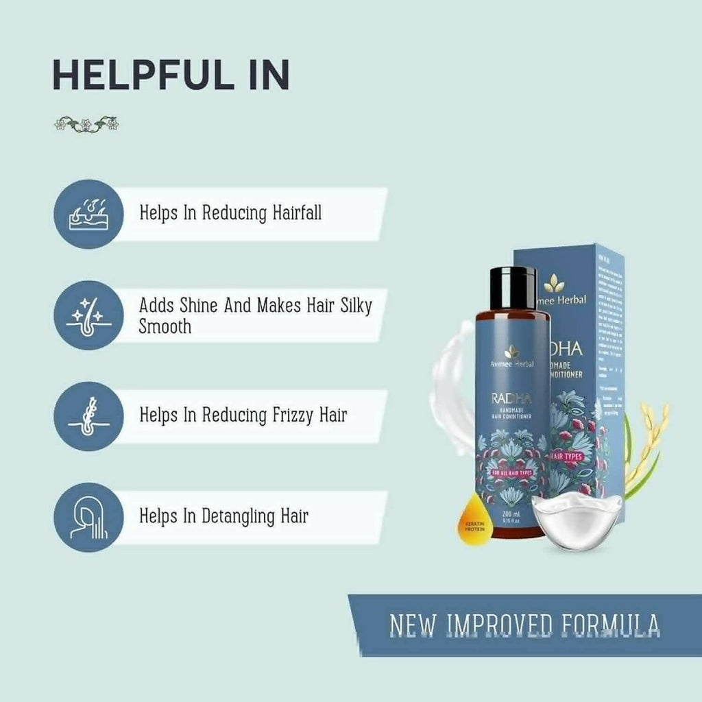 Avimee Herbal Radha Hair Conditioner For All Hair Type With Keratin Protein, Rice Protein, Apple Cider Vinegar & Aloe Vera, Makes Hair Silky Smooth