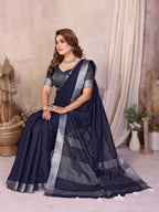 Anaita Teal Weaving Linen Cotton Saree With Blouse - Distacart