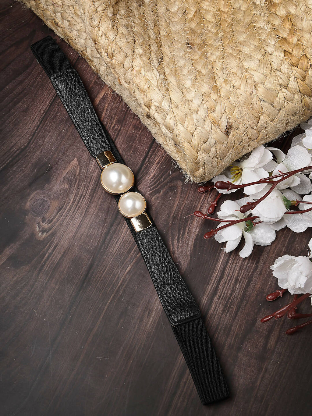 NVR Women Circular Black Stretchable Leather Belt