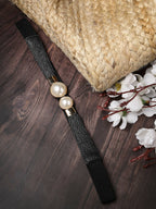 NVR Women Circular Black Stretchable Leather Belt