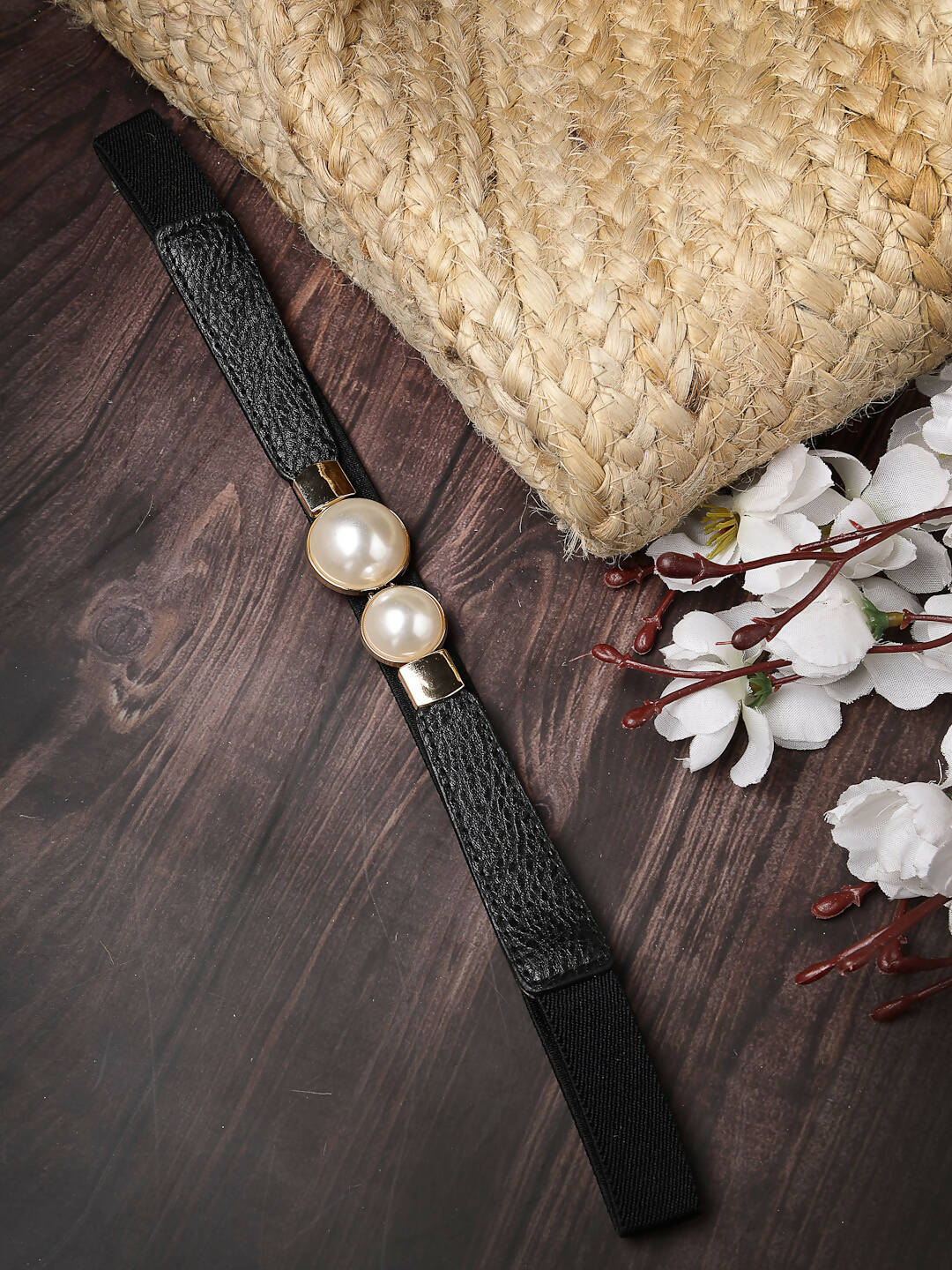 NVR Women Circular Black Stretchable Leather Belt
