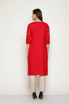 Maai Rayon Hand Printed Kurta Red - Distacart