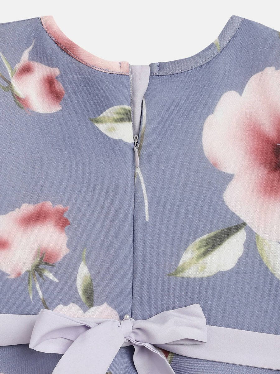 Ahalyaa Light Blue Digital Print Floral Kids Dress For Girls