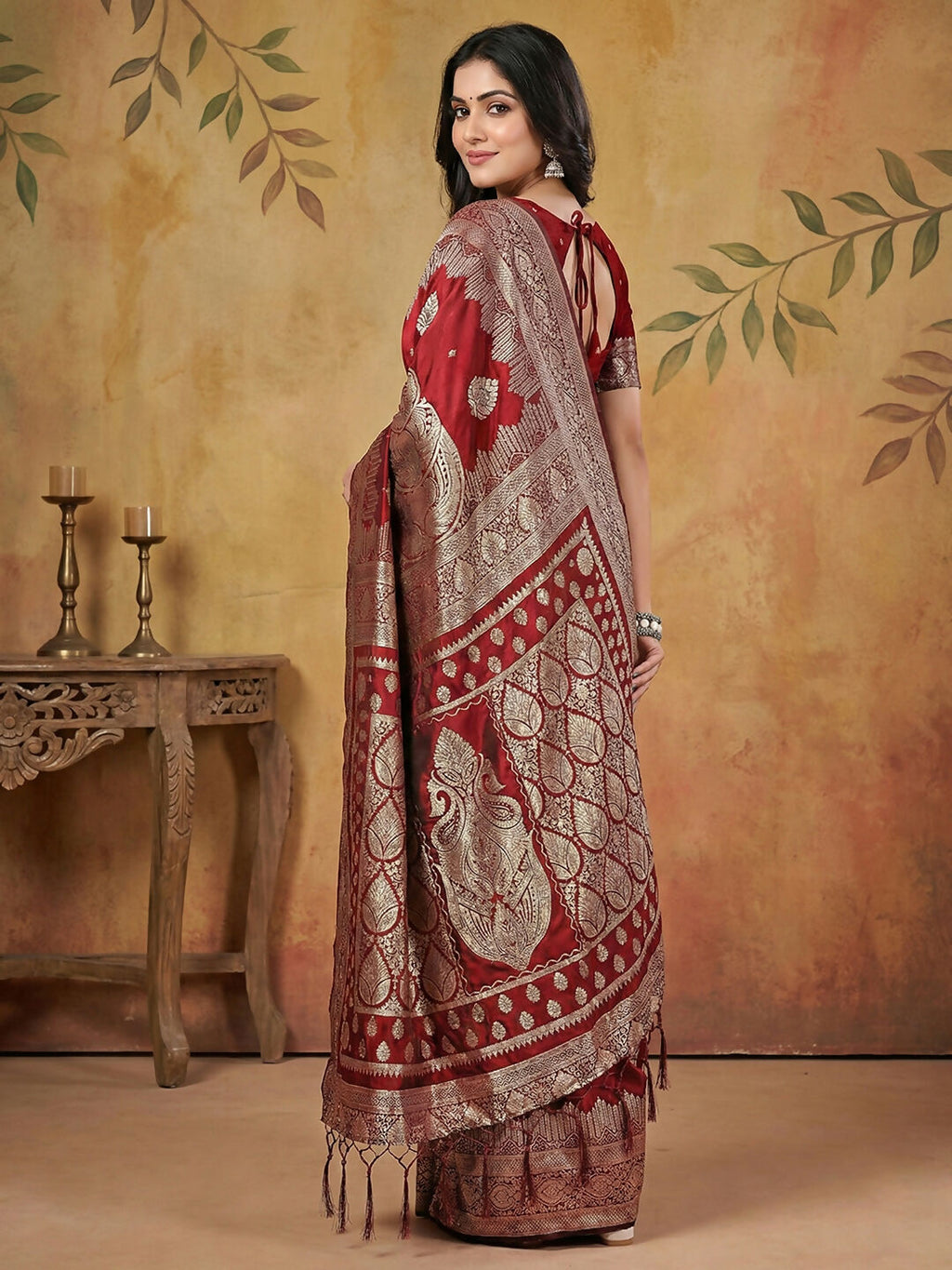 Shree Shyam Fashion Maroon Silk Blend Saree - Distacart