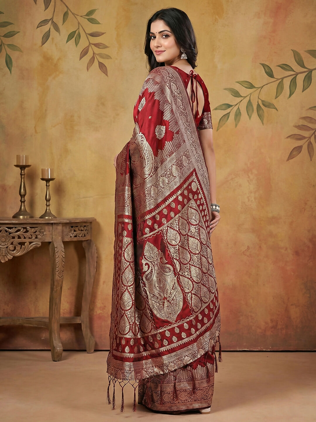Shree Shyam Fashion Maroon Silk Blend Saree - Distacart