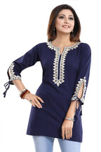 Snehal Creations Graceful Navy Blue Alluring Designer Kurti Tunic with Lace Detailing