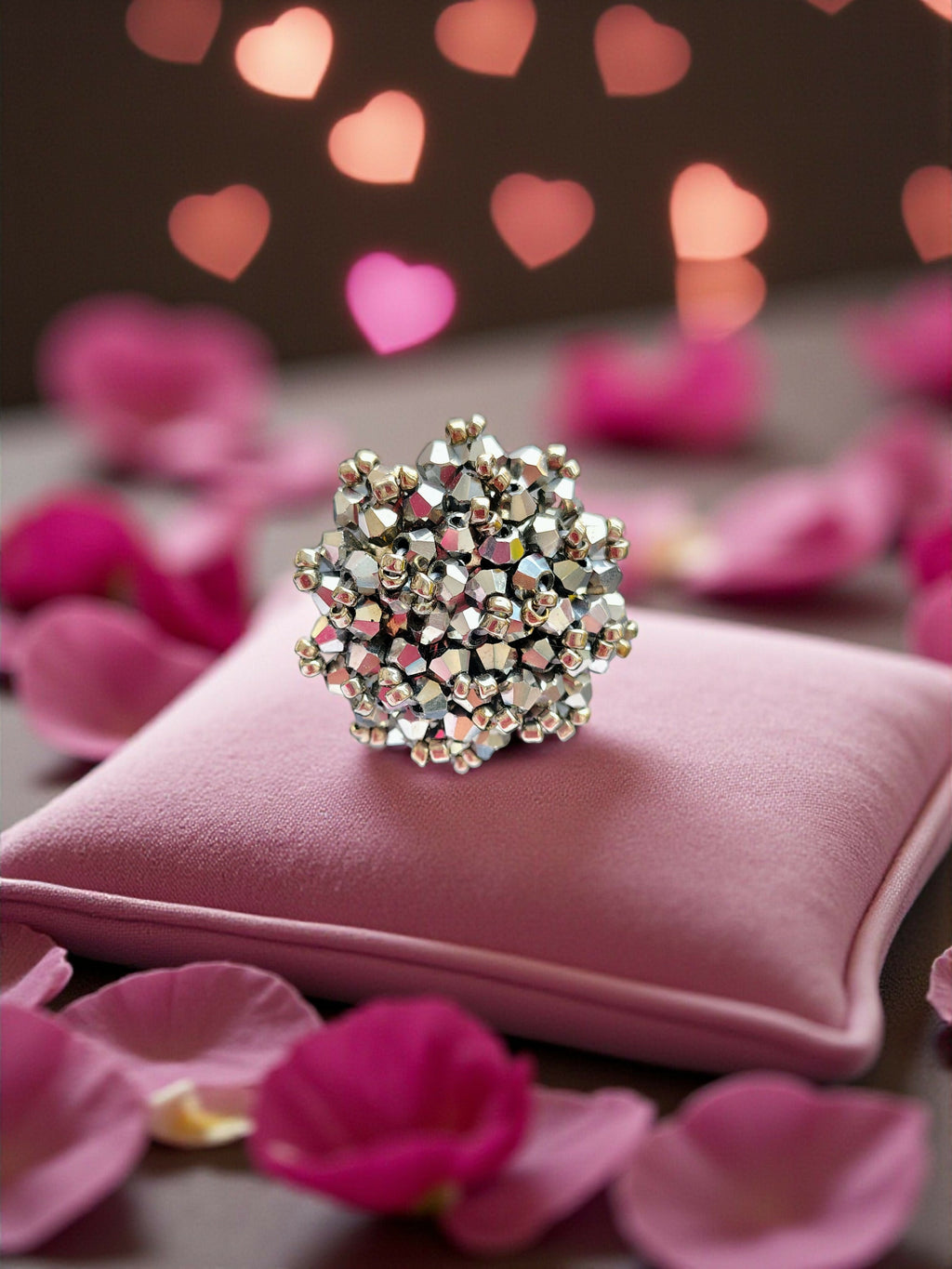 Inhanns Rang-E-Roshan Adjustable Ring – Handmade Crystal Statement Ring - Silver