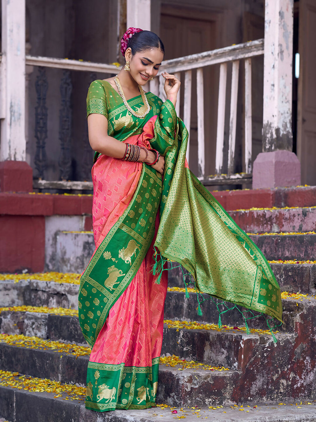 Shree Shyam Fashion Peach Soft Silk Saree - Distacart