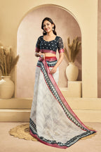 Vastranavya Digital Printed Linen Ready To Wear Pocket Saree with Unstitched Blouse - Distacart