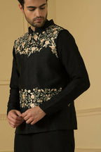 Floral Embroidered Nehru Jacket With Kurta Set by Hilo Design