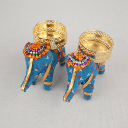 Kundan HandiKrafts Elephant Candle Holders (Pair) - Assorted