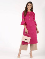Aniyah Cotton Criss Cross Bell Sleeves Magenta Straight Kurta (AN-144K)