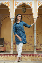 Juniper Women's Navy Cotton Flex Printed Straight Kurta - Distacart