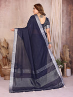 Anaita Teal Weaving Linen Cotton Saree With Blouse - Distacart
