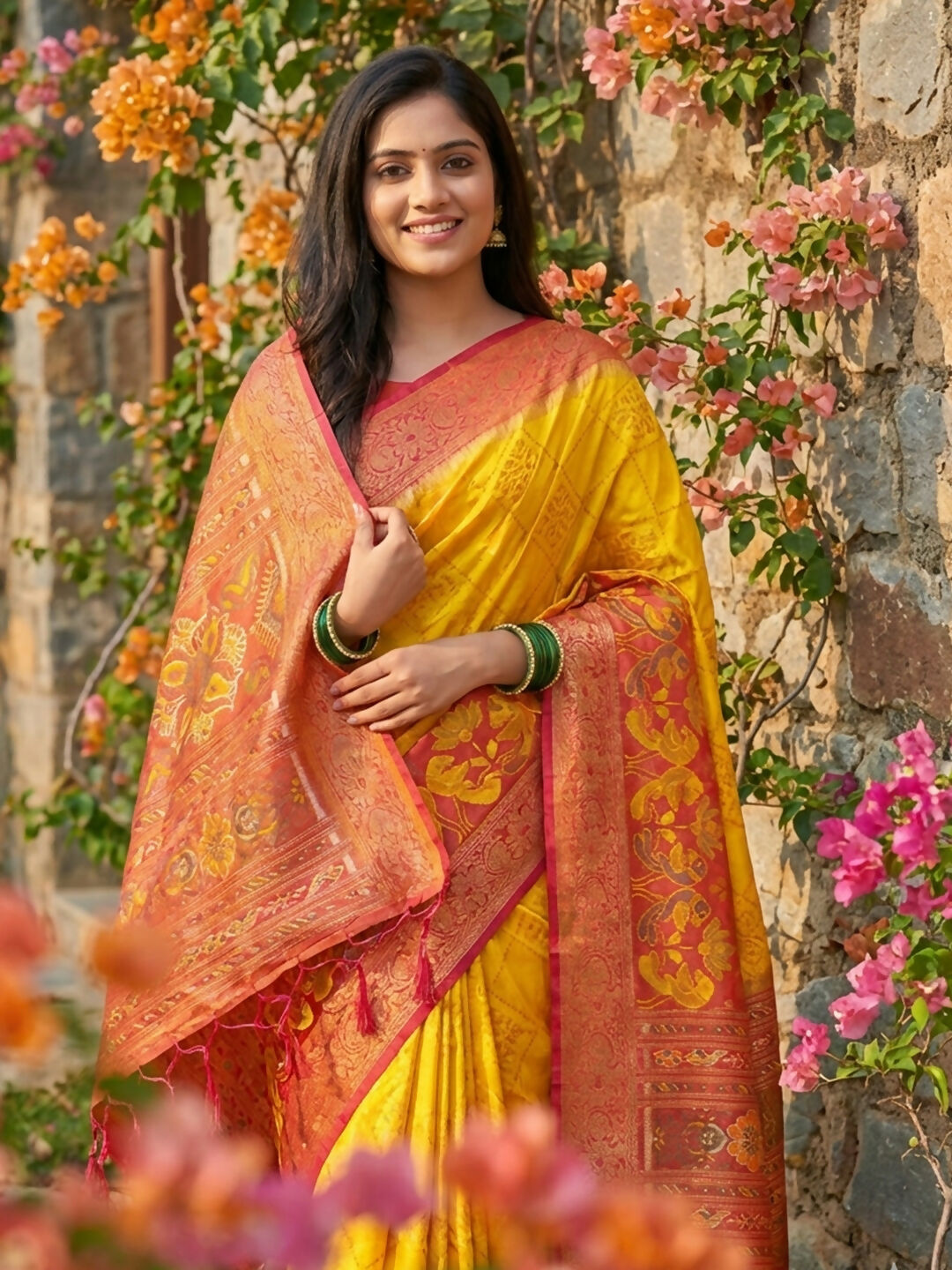 Shree Shyam Fashion Yellow Pochampally Silk Saree - Distacart