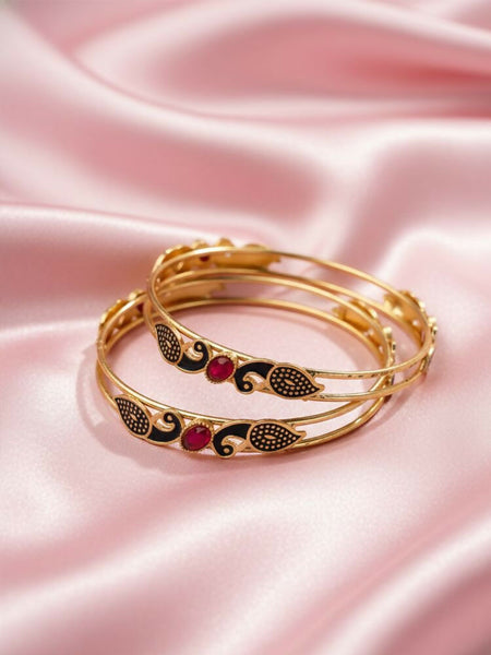 NVR Women Set of 2 Gold Plated Handcrafted Kada Bangle