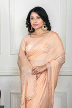 Morchari Beige Chiffon Hand Embroidery Saree And Stitched Blouse - Distacart