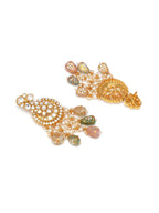 Long Kundan Neckpiece with Earrings & Maang Tikka with Multi Stones Jewellery Set (Gold) - Ruby Raang
