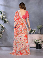 PR Fashion Orange Handloom Linen Cotton Saree