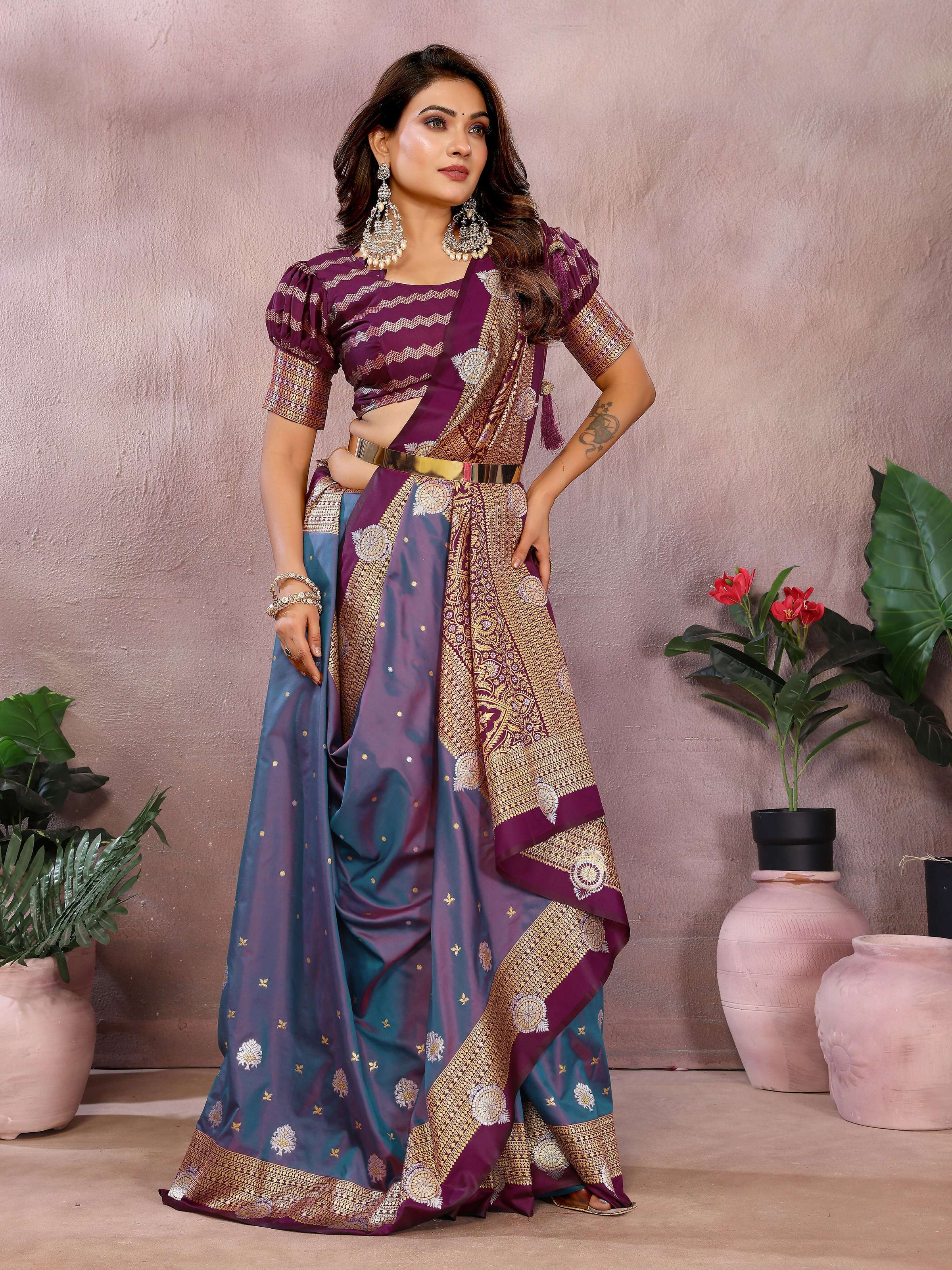 Aastha Fashion Purple Silk Sarees Weaving Saree - Distacart