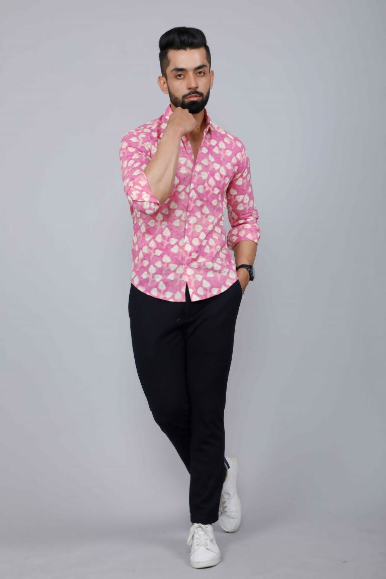 Miravan Men's Pink Print Comfort Cotton Festive Shirt