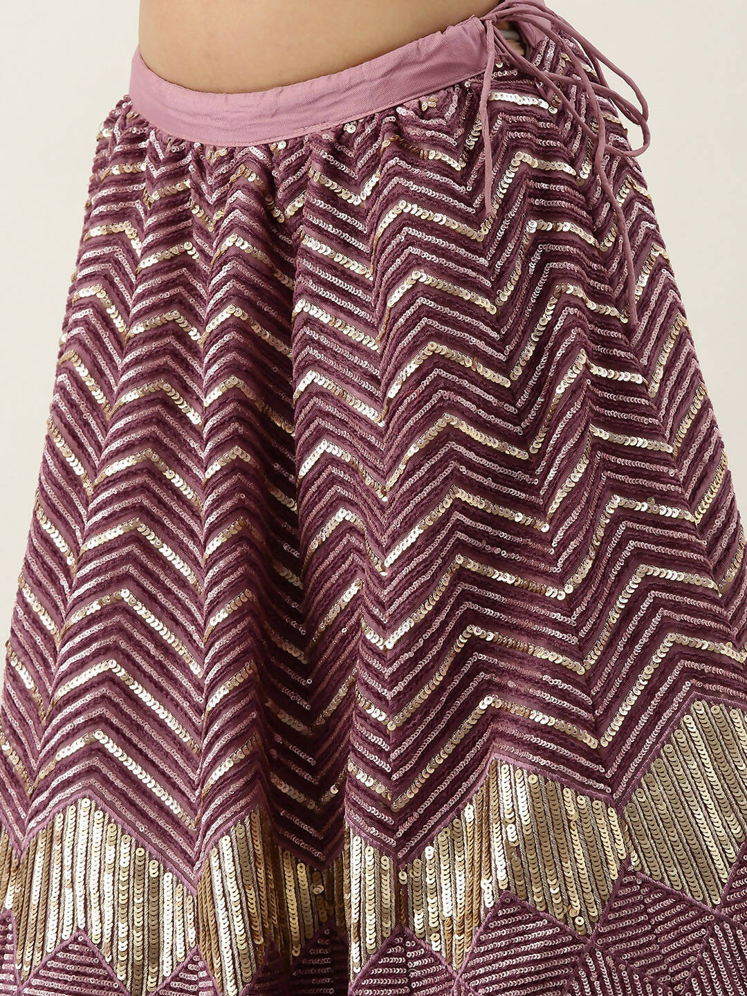 House of Panchhi Lavender - Net Embroidered Lehenga with Zig-Zag Pattern