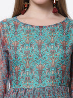 Myshka Blue Color Organza Printed Dress