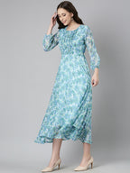 Souchii Blue Floral Chiffon Maxi Dress