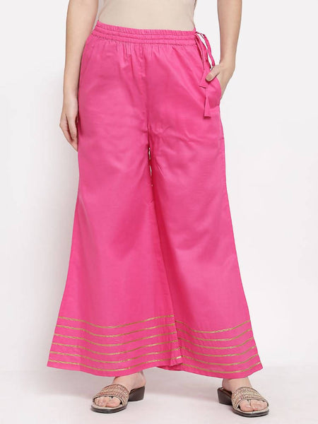 Myshka Women's Pink Cotton Solid Casual Palazzo