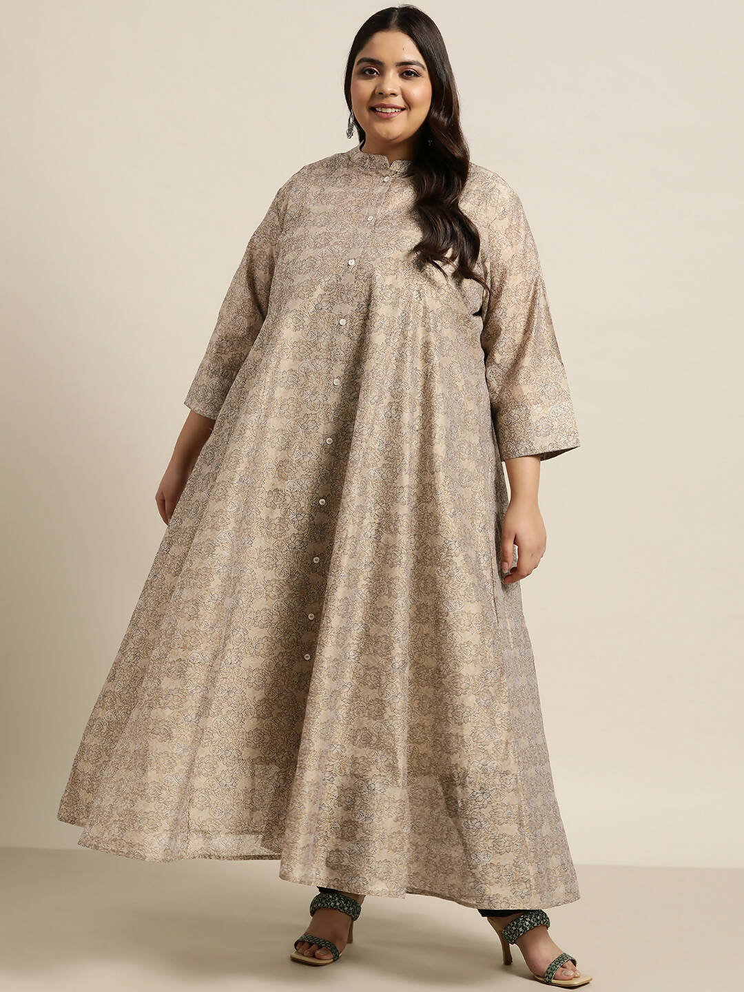Juniper Women`S Beige Rayon Festive Wear Printed Anarkali Kurta - Distacart
