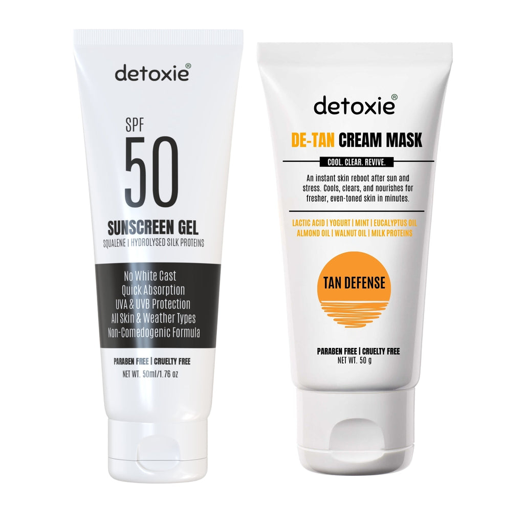 Detoxie Bright Summer Combo - SPF50 Sunscreen Gel & Detan Cream Mask - Distacart