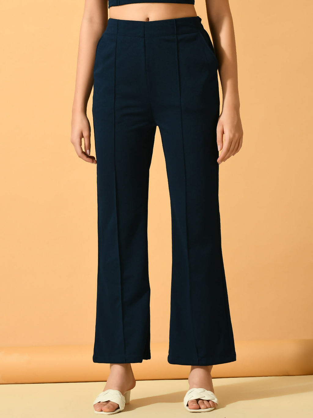 Myshka Women's Navy Blue Flared Party Trouser