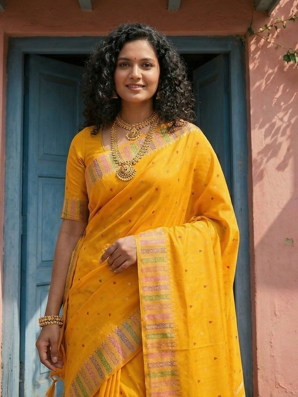 Shree Shyam Fashion Yellow Silk Blend Saree - Distacart
